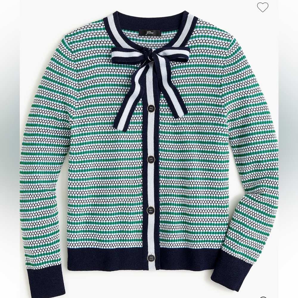 J. Crew Green and Navy Striped Cardigan